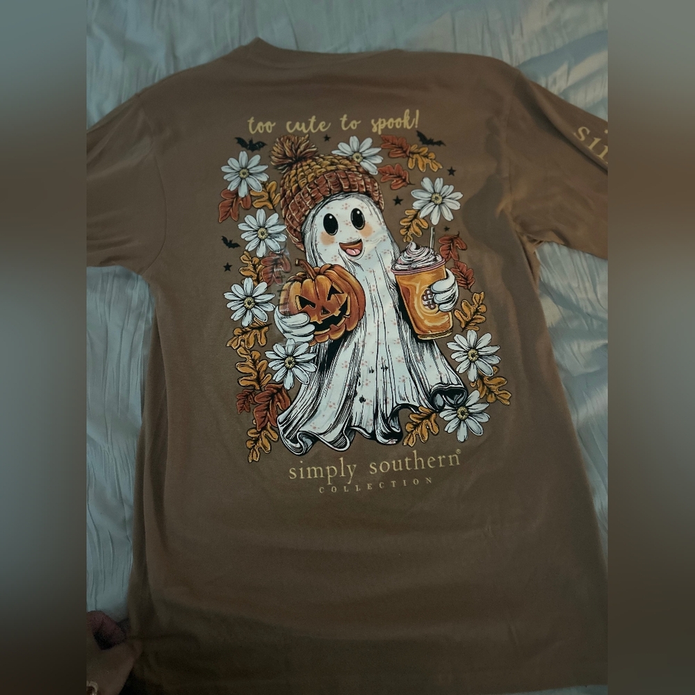 Simply Southern Brown Ghost Tee with Floral Accents